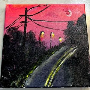 Sunset street lamp painting.